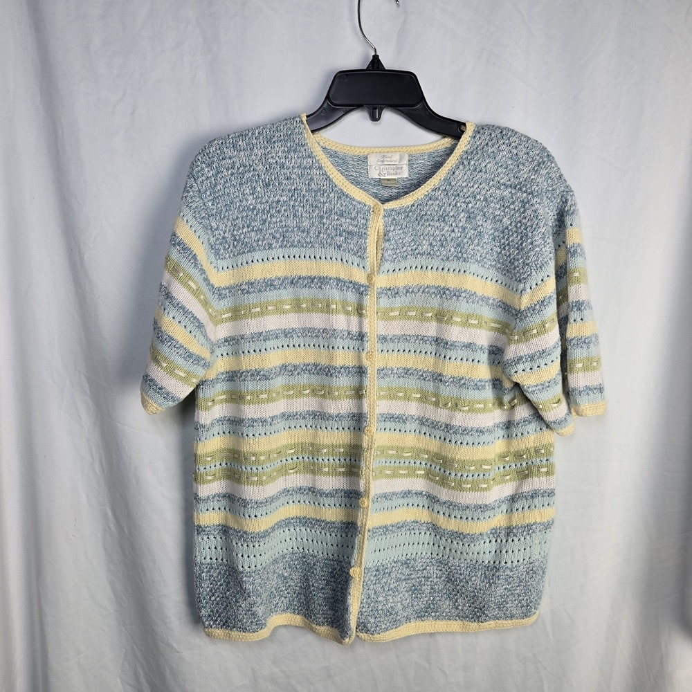Vtg 90s Christopher & Banks Hand Embroidered XL Cardigan Sweater Short Sleeve